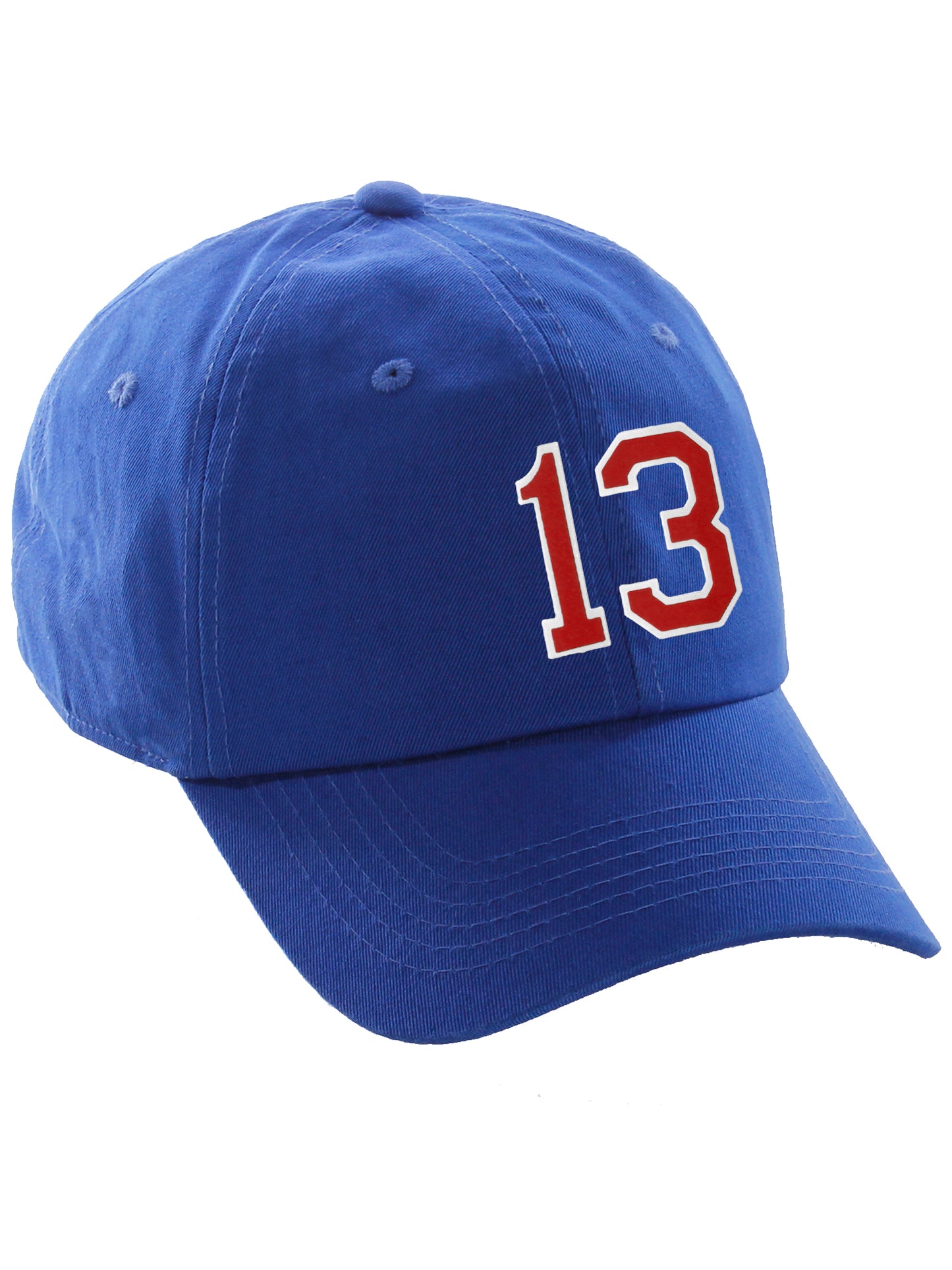 I&W Hatgear Customized Nunber Hat 00 to 99 Team Colors Baseball Cap, Blue Hat White Red