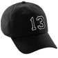 I&W Hatgear Customized Number Hat 00 to 99 Team Colors Baseball Cap, Black Hat White Black