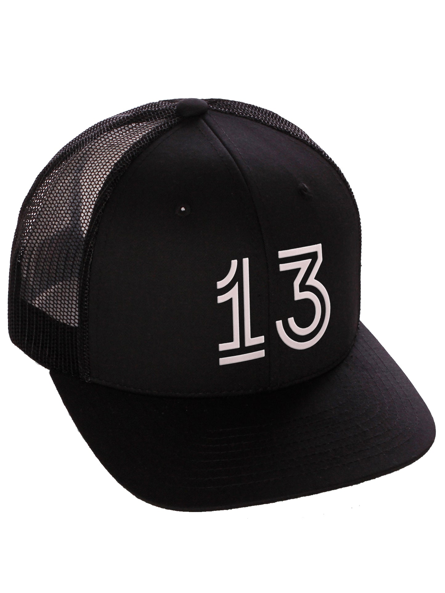 Daxton Team Numbers Structured Trucker Mesh Hat Mid Profile Cap, Black Black