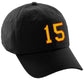 I&W Hatgear Customized Number Hat 00 to 99 Team Colors Baseball Cap, Black Hat Red Gold