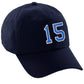 I&W Hatgear Customized Number Hat 00 to 99 Team Colors Baseball Cap, Navy Hat White Blue