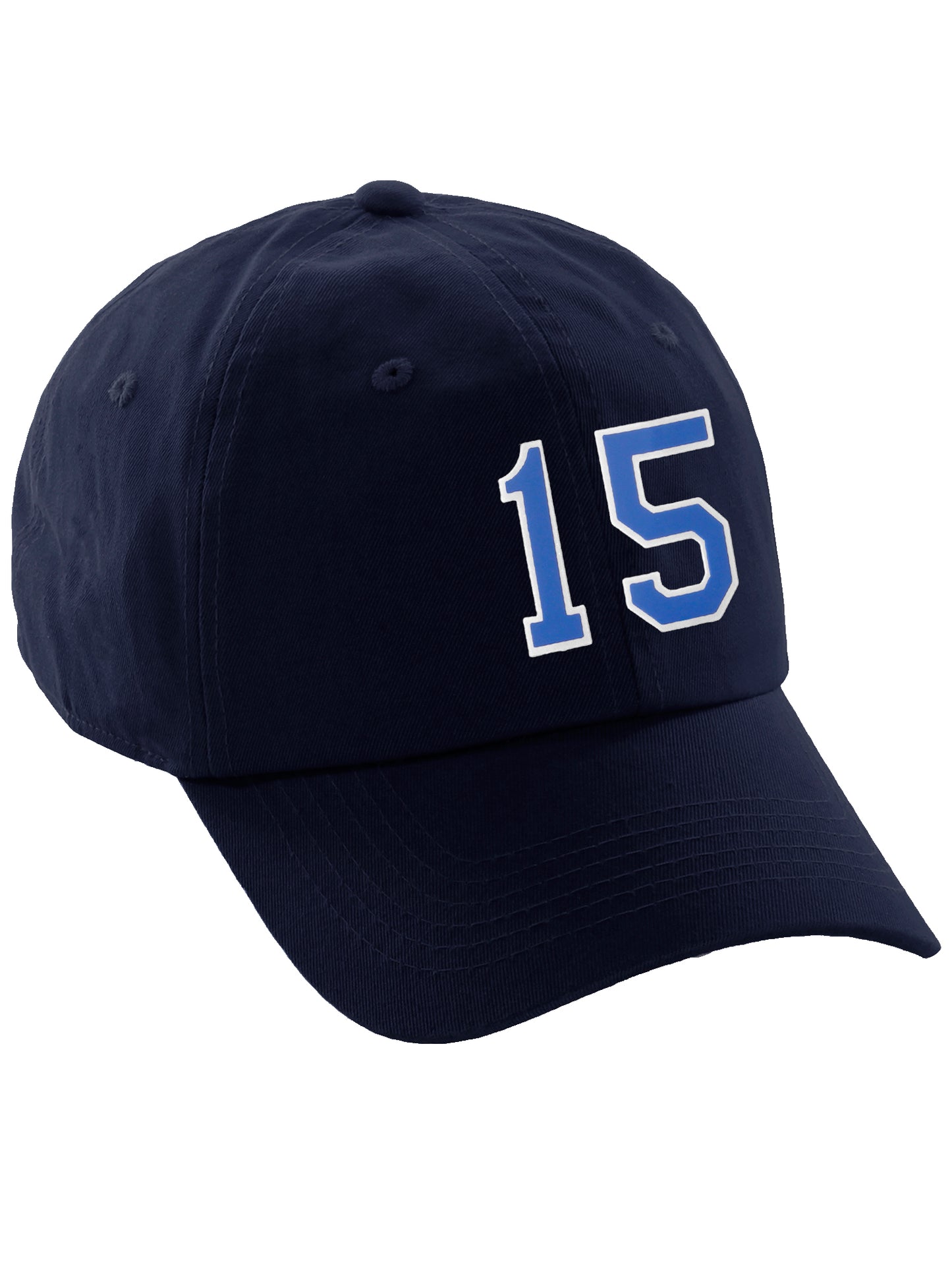 I&W Hatgear Customized Number Hat 00 to 99 Team Colors Baseball Cap, Navy Hat White Blue