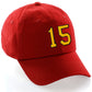 Customized Number Hat 00 to 99 Team Colors Baseball Cap, Red hat Black Gold