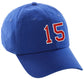 I&W Hatgear Customized Nunber Hat 00 to 99 Team Colors Baseball Cap, Blue Hat White Red