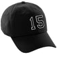 I&W Hatgear Customized Number Hat 00 to 99 Team Colors Baseball Cap, Black Hat White Black