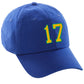 Customized Number hat 00 to 99 Team Colors Baseball Cap, Blue Hat Green Gold