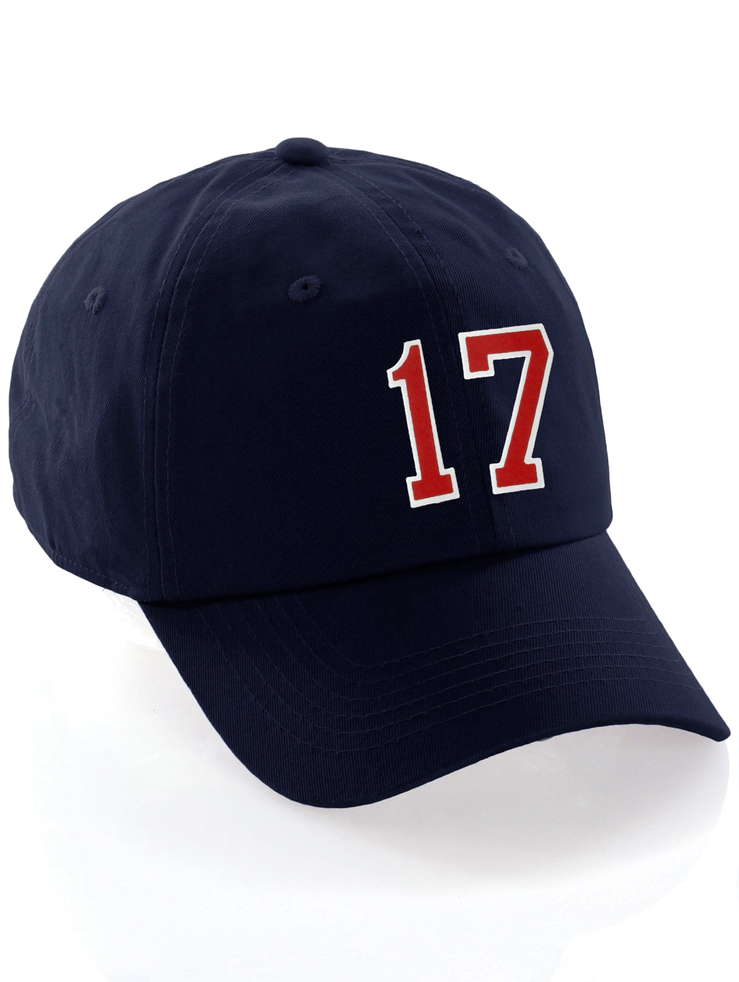 I&W Hatgear Customized Number Hat 00 to 99 Team Colors Baseball Cap, Navy Hat White Red