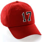 Customized Number Hat 00 to 99 Team Colors Baseball Cap, Red Hat White Black