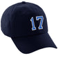 I&W Hatgear Customized Number Hat 00 to 99 Team Colors Baseball Cap, Navy Hat White Blue