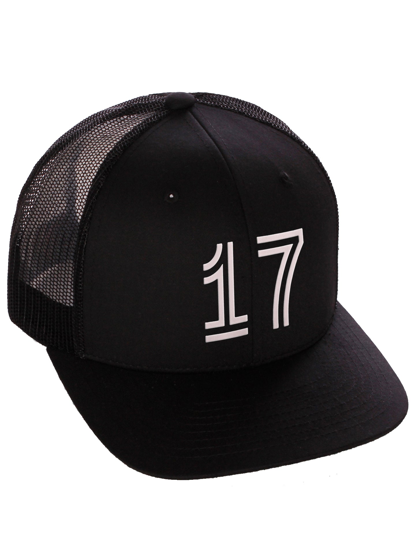 Daxton Team Numbers Structured Trucker Mesh Hat Mid Profile Cap, Black Black