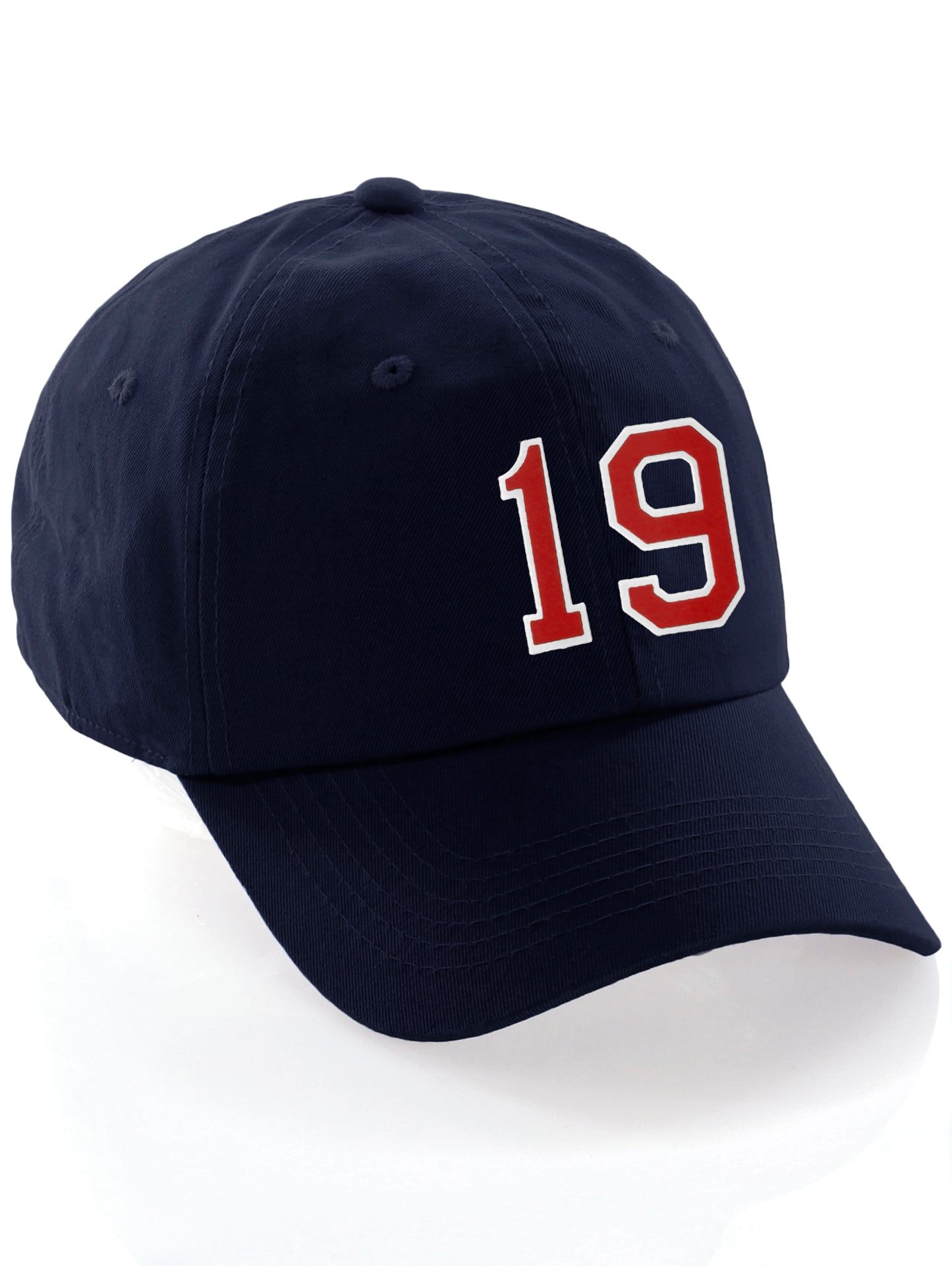 I&W Hatgear Customized Number Hat 00 to 99 Team Colors Baseball Cap, Navy Hat White Red