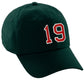 I&W Hatgear Customized Number Hat 00 to 99 Team Colors Baseball Cap, Dk Green Hat White Red