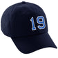 I&W Hatgear Customized Number Hat 00 to 99 Team Colors Baseball Cap, Navy Hat White Blue