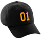 I&W Hatgear Customized Number Hat 00 to 99 Team Colors Baseball Cap, Black Hat Red Gold
