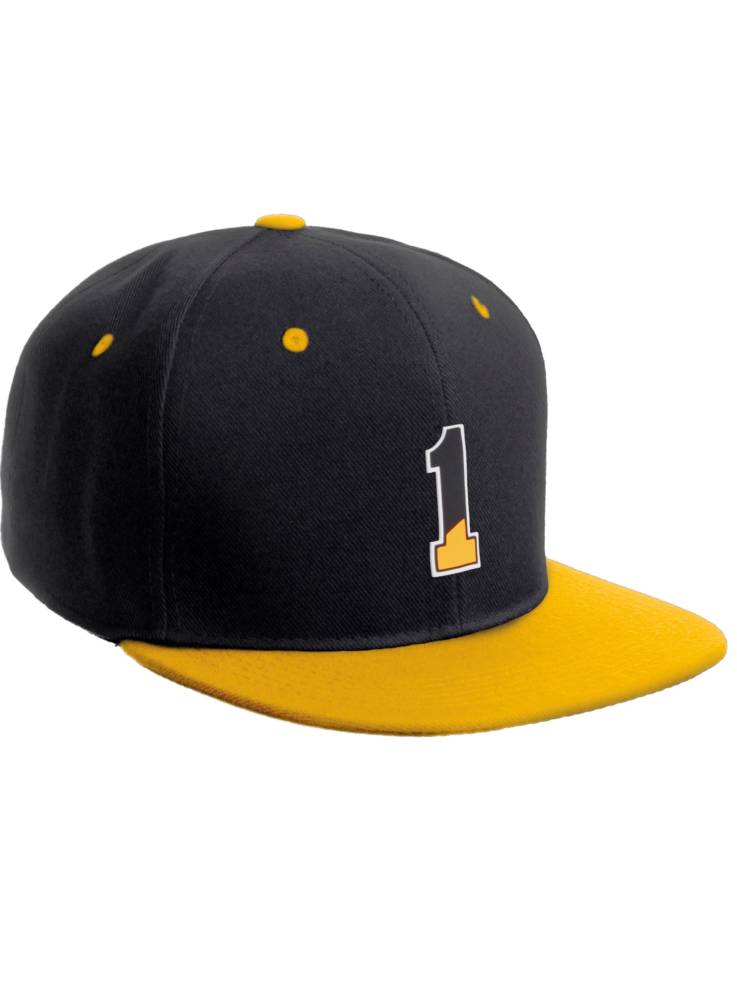 Daxton Classic Snapback Initial Numbers Letters Flat Bill Visor Black Yellow Cap