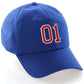 I&W Hatgear Customized Nunber Hat 00 to 99 Team Colors Baseball Cap, Blue Hat White Red