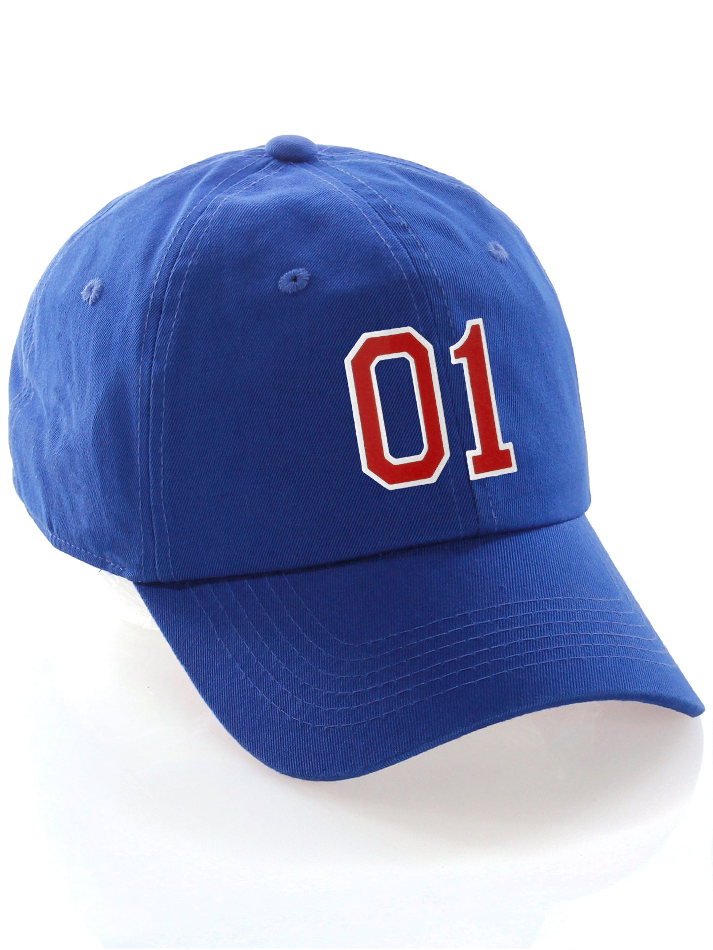 I&W Hatgear Customized Nunber Hat 00 to 99 Team Colors Baseball Cap, Blue Hat White Red