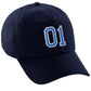 I&W Hatgear Customized Number Hat 00 to 99 Team Colors Baseball Cap, Navy Hat White Blue