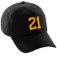 I&W Hatgear Customized Number Hat 00 to 99 Team Colors Baseball Cap, Black Hat Red Gold