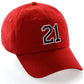Customized Number Hat 00 to 99 Team Colors Baseball Cap, Red Hat White Black