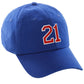 I&W Hatgear Customized Nunber Hat 00 to 99 Team Colors Baseball Cap, Blue Hat White Red