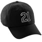 I&W Hatgear Customized Number Hat 00 to 99 Team Colors Baseball Cap, Black Hat White Black