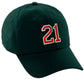 I&W Hatgear Customized Number Hat 00 to 99 Team Colors Baseball Cap, Dk Green Hat White Red