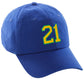 Customized Number hat 00 to 99 Team Colors Baseball Cap, Blue Hat Green Gold