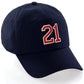 I&W Hatgear Customized Number Hat 00 to 99 Team Colors Baseball Cap, Navy Hat White Red