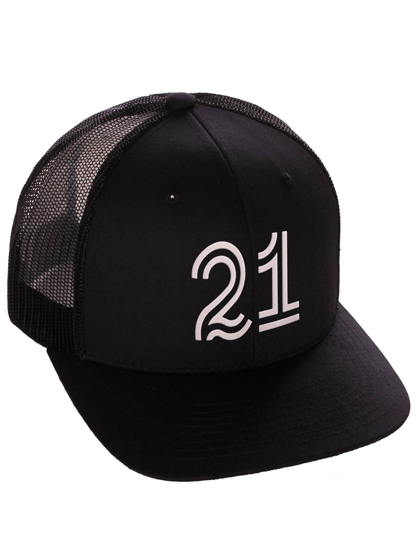 Daxton Team Numbers Structured Trucker Mesh Hat Mid Profile Cap, Black Black