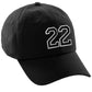I&W Hatgear Customized Number Hat 00 to 99 Team Colors Baseball Cap, Black Hat White Black