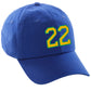 Customized Number hat 00 to 99 Team Colors Baseball Cap, Blue Hat Green Gold