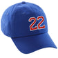 I&W Hatgear Customized Nunber Hat 00 to 99 Team Colors Baseball Cap, Blue Hat White Red