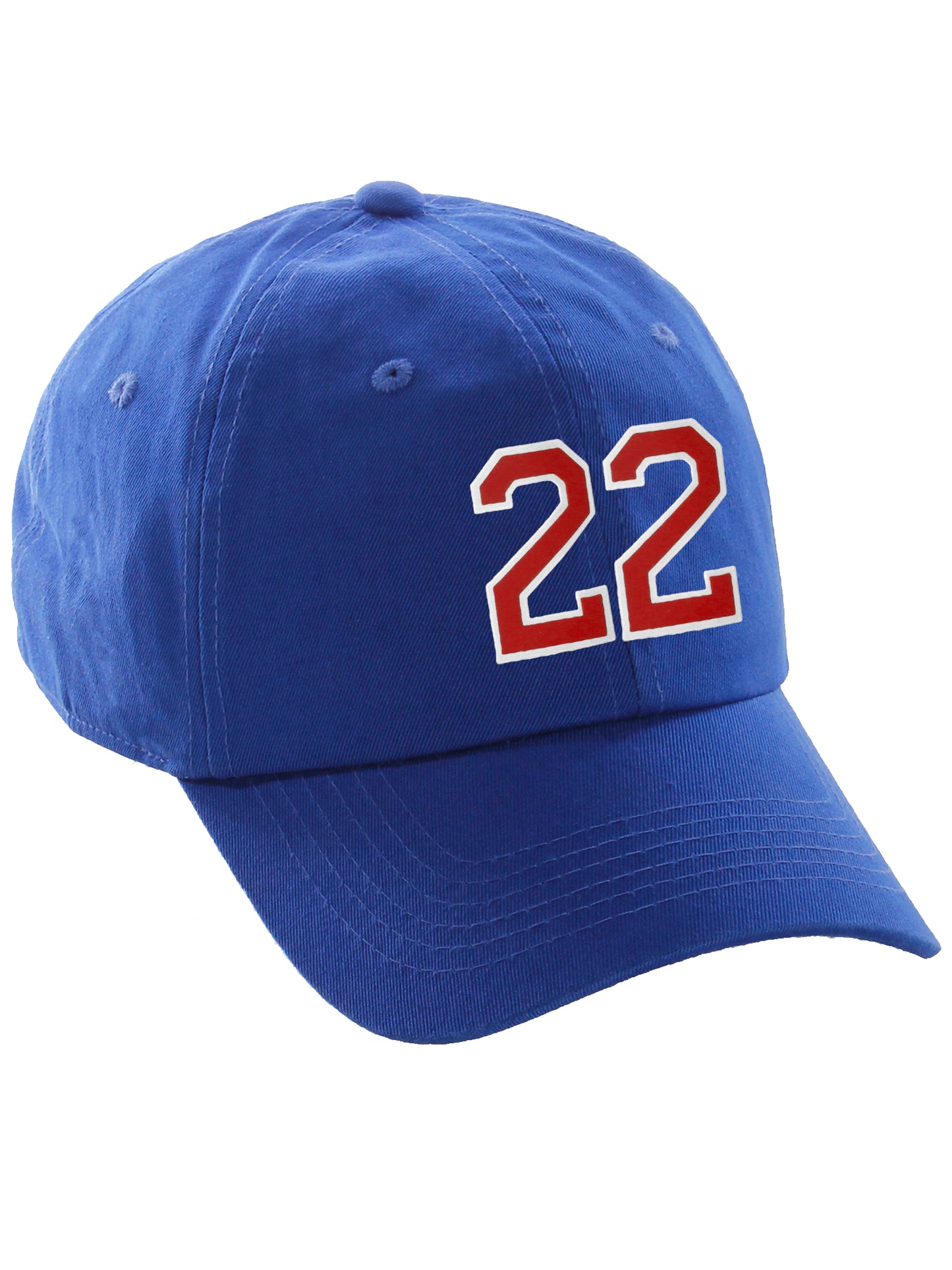 I&W Hatgear Customized Nunber Hat 00 to 99 Team Colors Baseball Cap, Blue Hat White Red