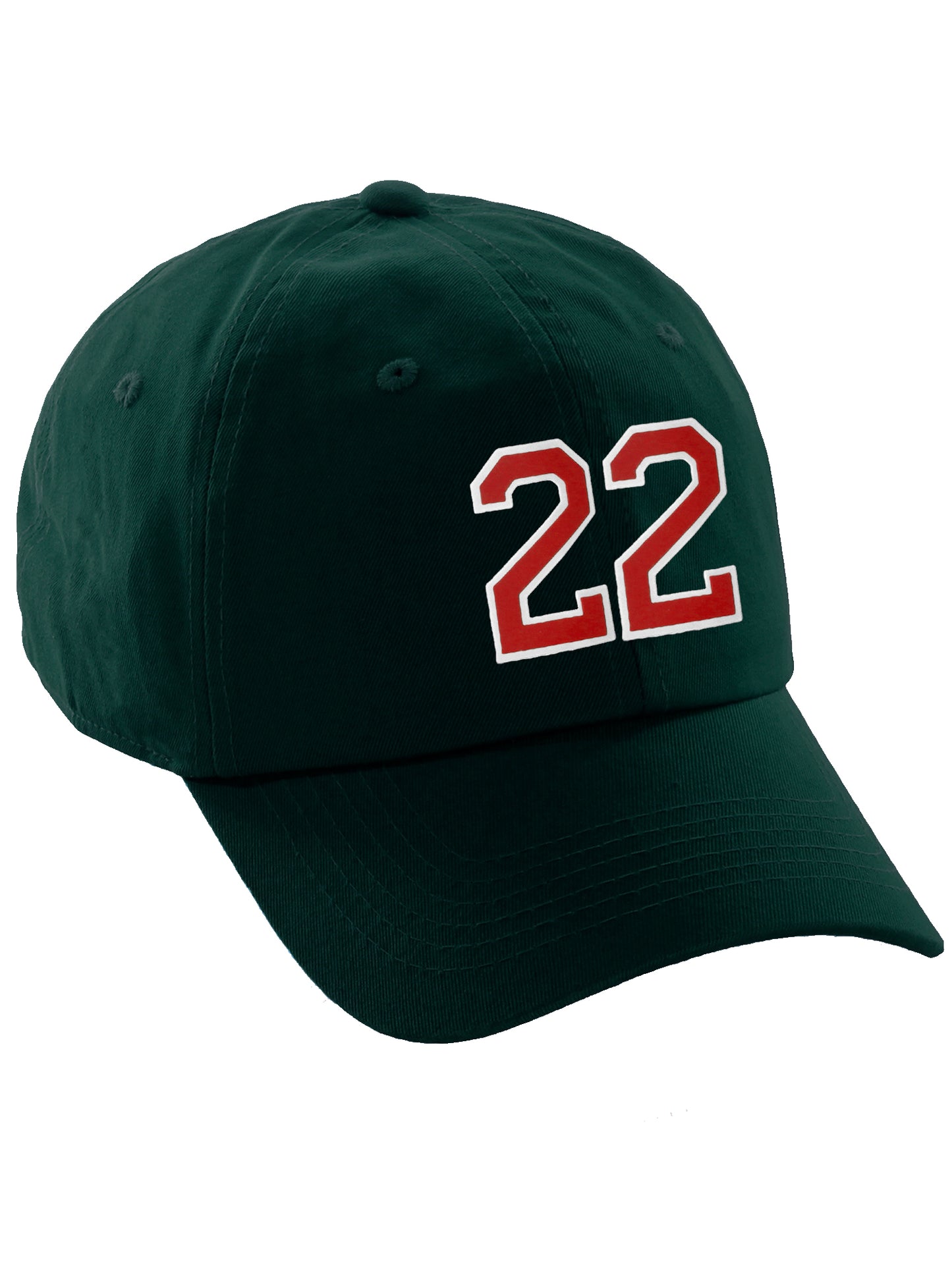 I&W Hatgear Customized Number Hat 00 to 99 Team Colors Baseball Cap, Dk Green Hat White Red