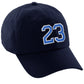 I&W Hatgear Customized Number Hat 00 to 99 Team Colors Baseball Cap, Navy Hat White Blue