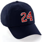 I&W Hatgear Customized Number Hat 00 to 99 Team Colors Baseball Cap, Navy Hat White Red