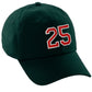 I&W Hatgear Customized Number Hat 00 to 99 Team Colors Baseball Cap, Dk Green Hat White Red