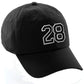 I&W Hatgear Customized Number Hat 00 to 99 Team Colors Baseball Cap, Black Hat White Black