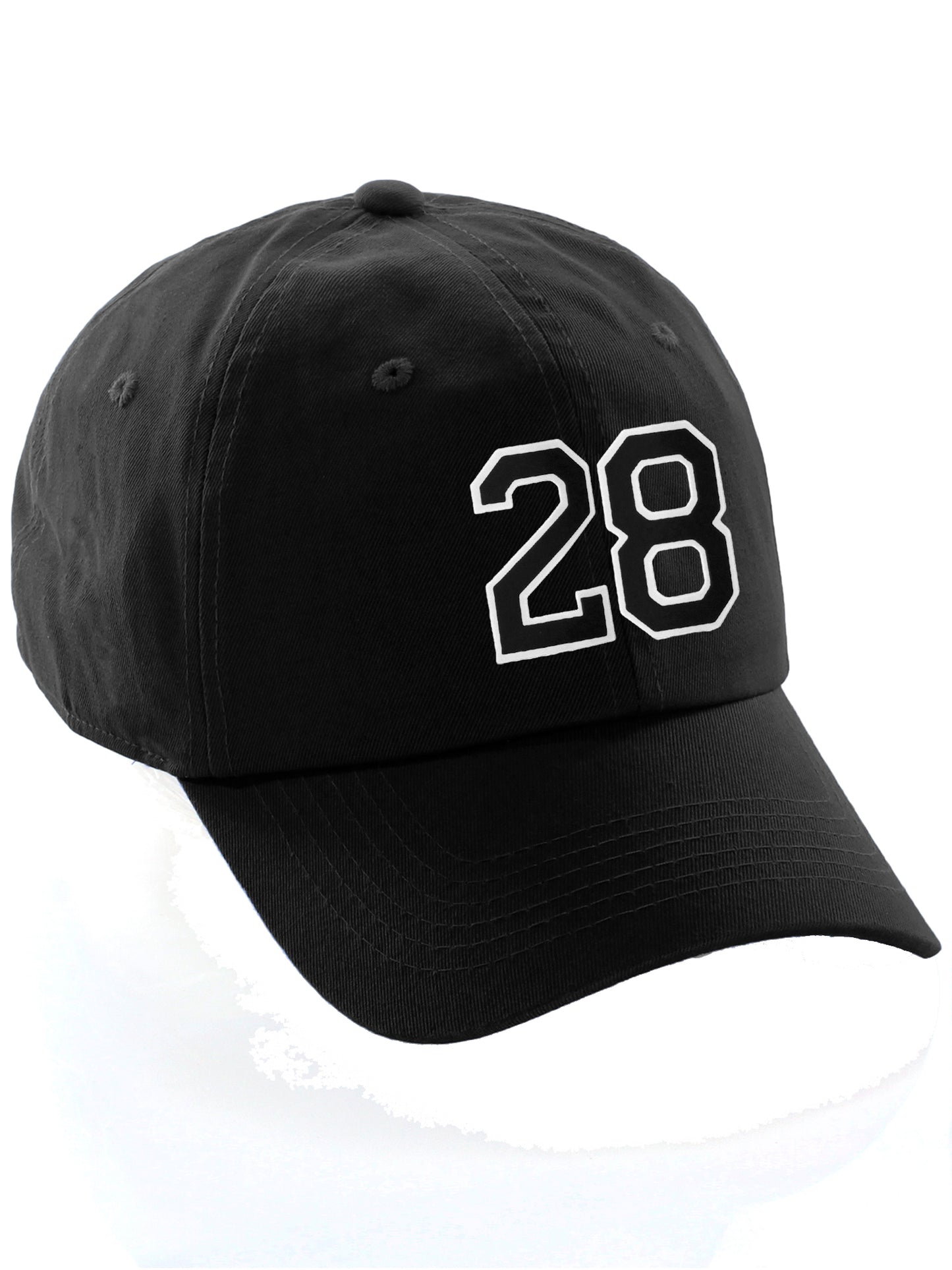 I&W Hatgear Customized Number Hat 00 to 99 Team Colors Baseball Cap, Black Hat White Black