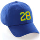 Customized Number hat 00 to 99 Team Colors Baseball Cap, Blue Hat Green Gold
