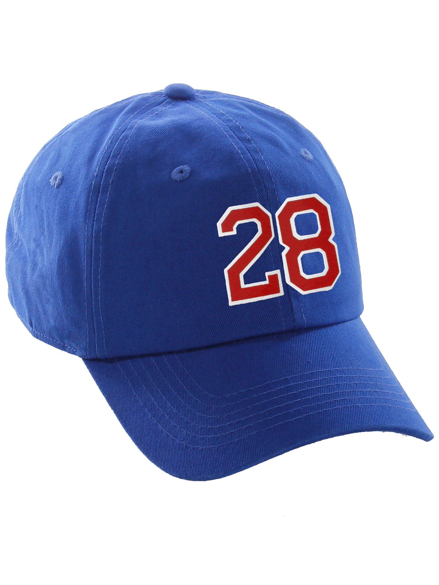I&W Hatgear Customized Nunber Hat 00 to 99 Team Colors Baseball Cap, Blue Hat White Red