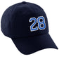 I&W Hatgear Customized Number Hat 00 to 99 Team Colors Baseball Cap, Navy Hat White Blue
