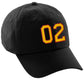 I&W Hatgear Customized Number Hat 00 to 99 Team Colors Baseball Cap, Black Hat Red Gold
