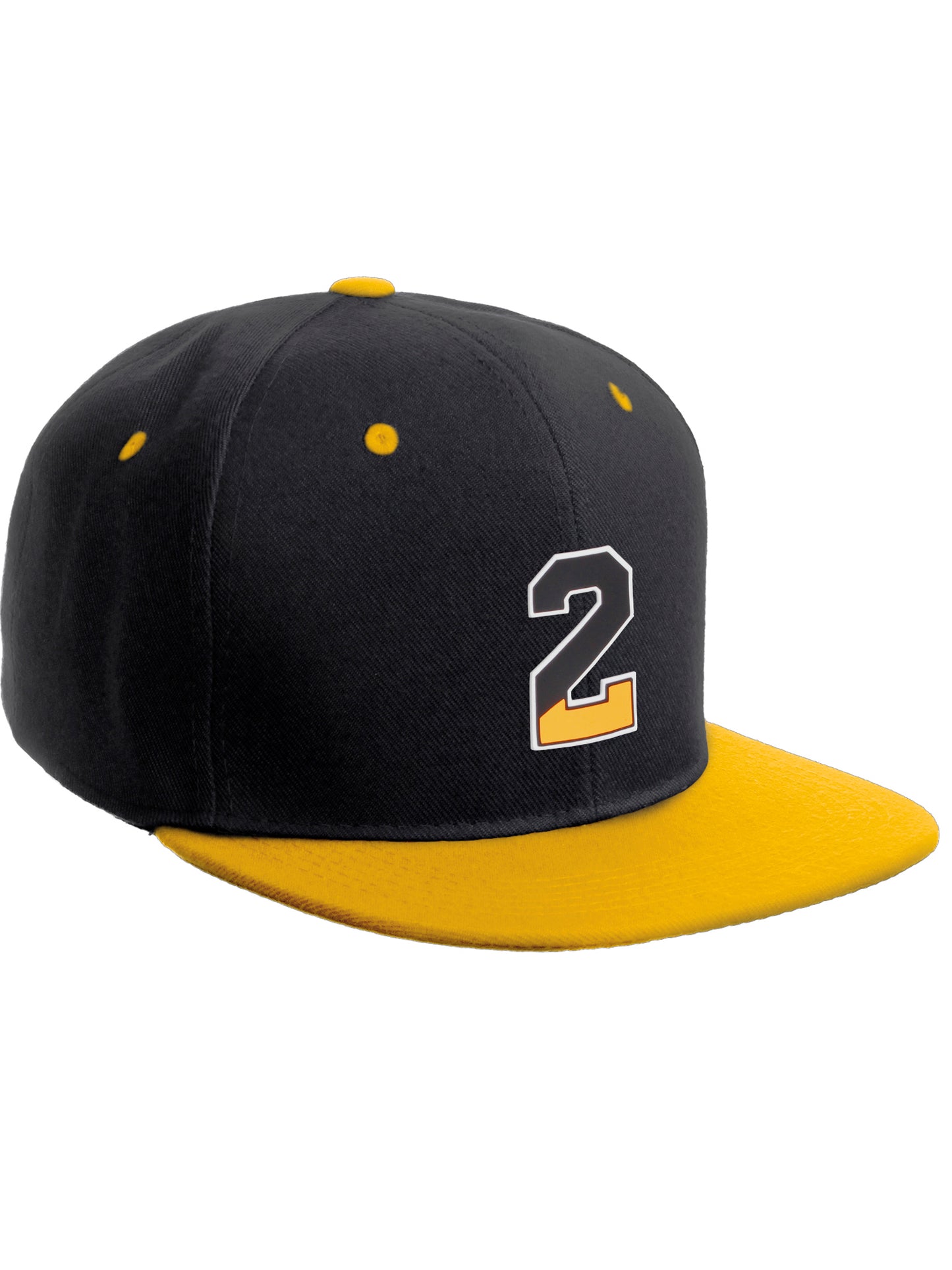 Daxton Classic Snapback Initial Numbers Letters Flat Bill Visor Black Yellow Cap