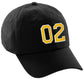 I&W Hatgear Customized Number Hat 00 to 99 Team Colors Baseball Cap, Black Hat White Gold