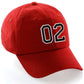 Customized Number Hat 00 to 99 Team Colors Baseball Cap, Red Hat White Black