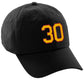 I&W Hatgear Customized Number Hat 00 to 99 Team Colors Baseball Cap, Black Hat Red Gold