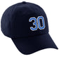 I&W Hatgear Customized Number Hat 00 to 99 Team Colors Baseball Cap, Navy Hat White Blue