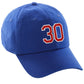 I&W Hatgear Customized Nunber Hat 00 to 99 Team Colors Baseball Cap, Blue Hat White Red